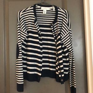 Navy and cream striped button cardigan H&M small